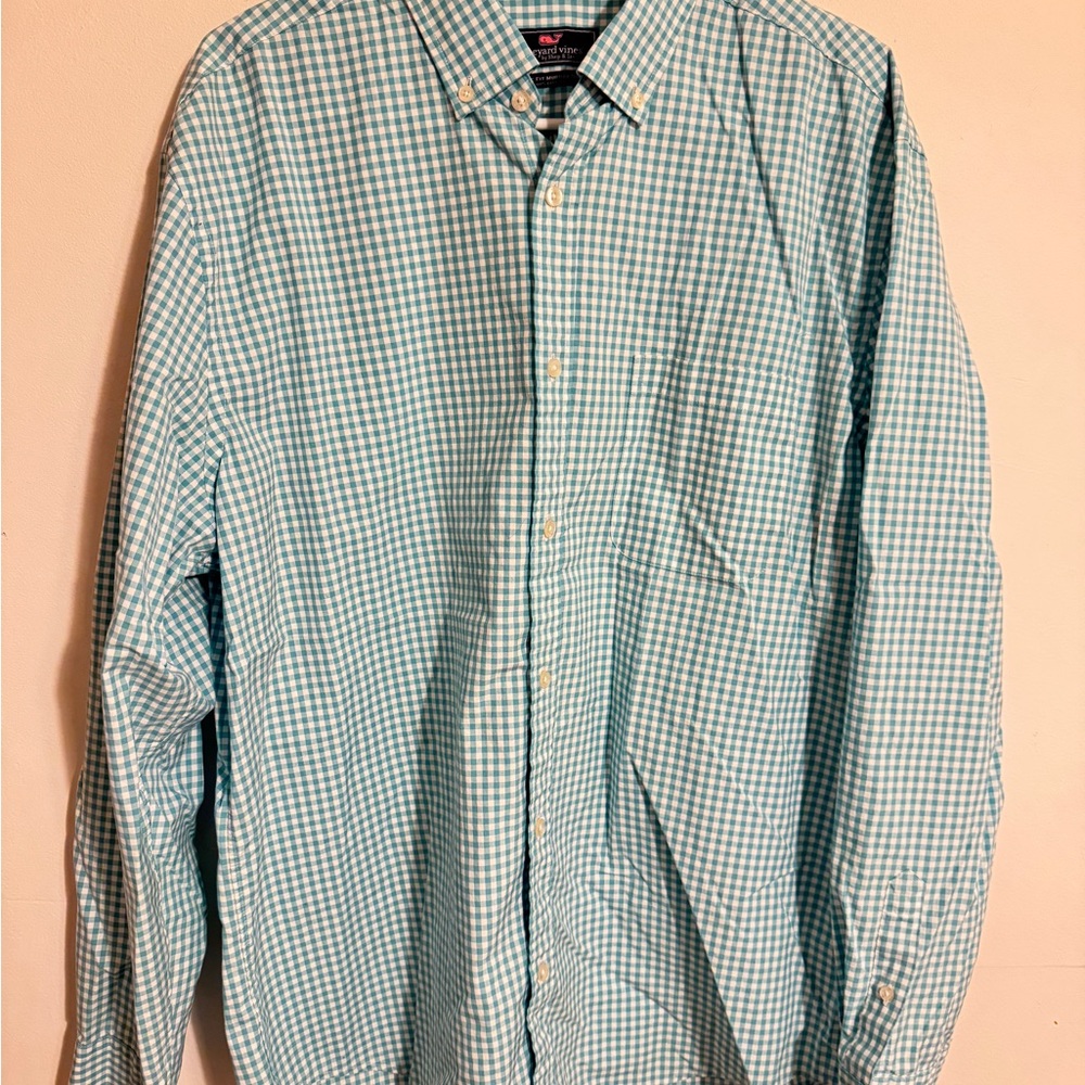 Vineyard Vines Green and White Checkered Shirt